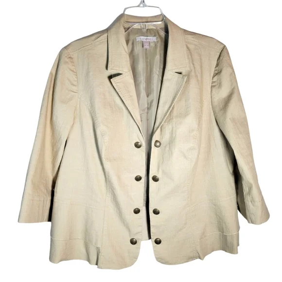 Roz & Ali tan cropped 3/4 sleeve open front blazer Size 1X - Picture 1 of 10